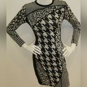 JOSEPH RIBKOFF BLACK AND WHITE MULTI PATTERN DRESS SIZE 10